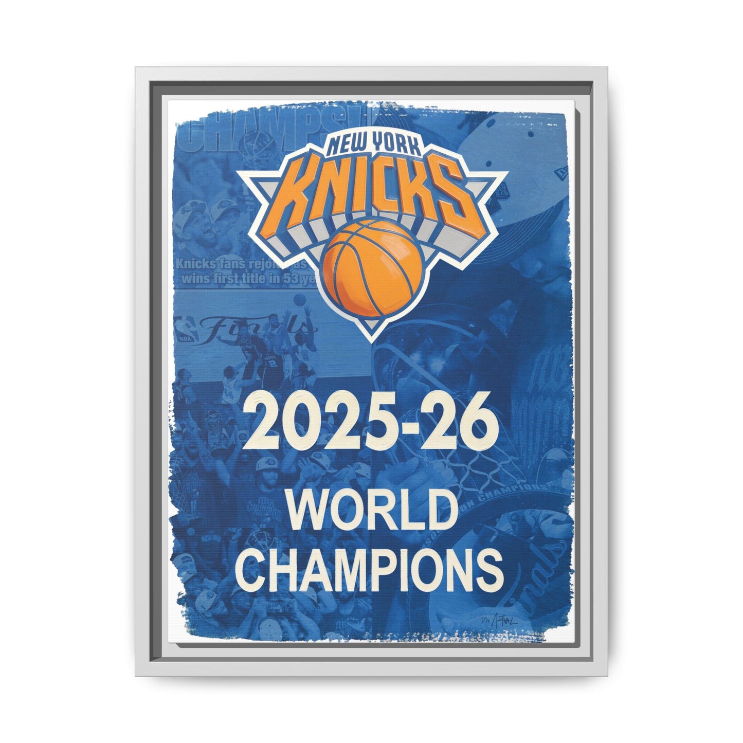 New York Knicks 2025-26 World Champions Banner Framed Canvas Print