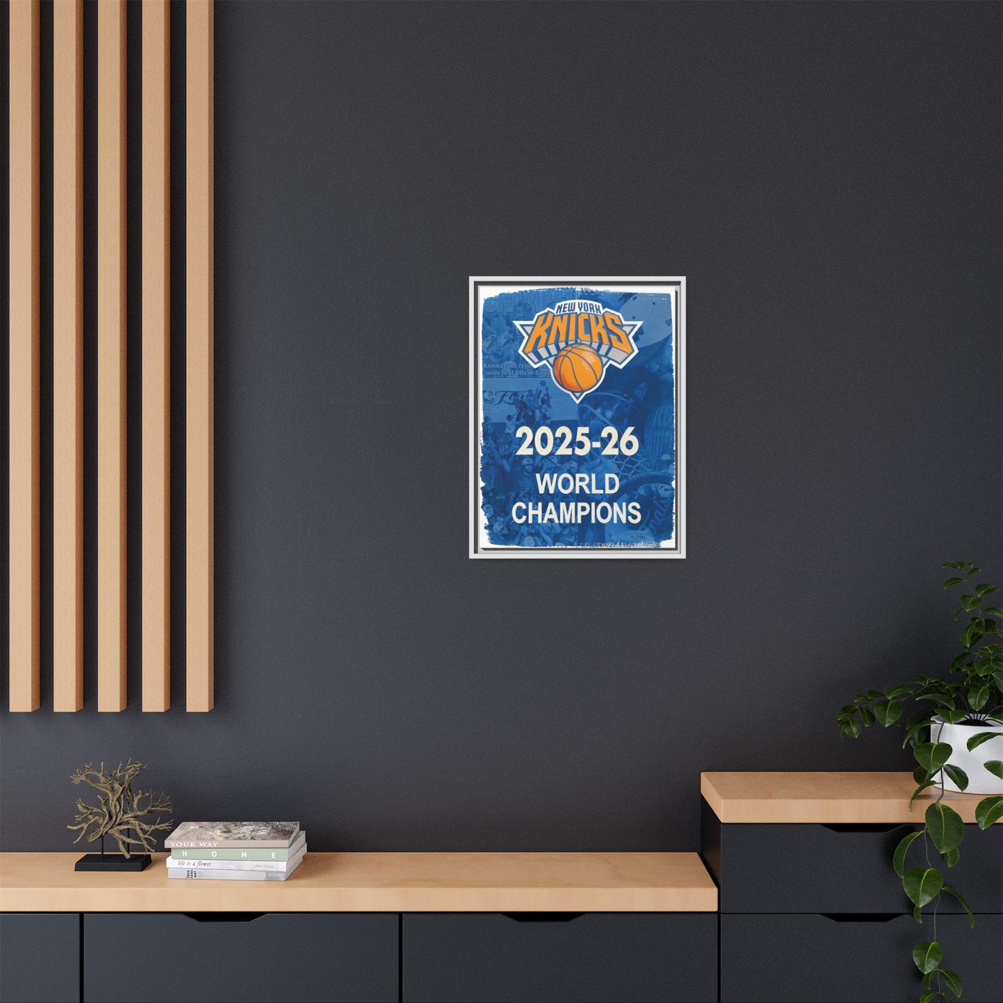 New York Knicks 2025-26 World Champions Banner Framed Canvas Print