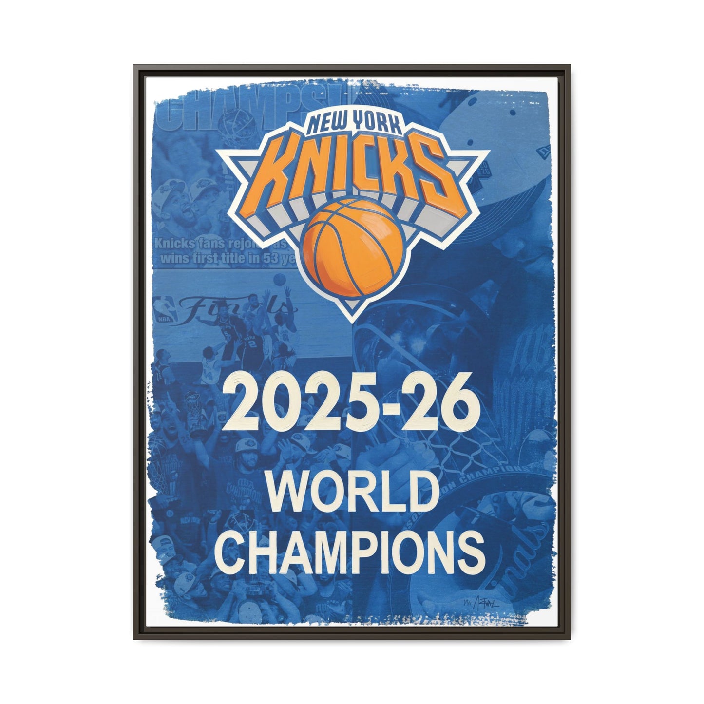 New York Knicks 2025-26 World Champions Banner Framed Canvas Print