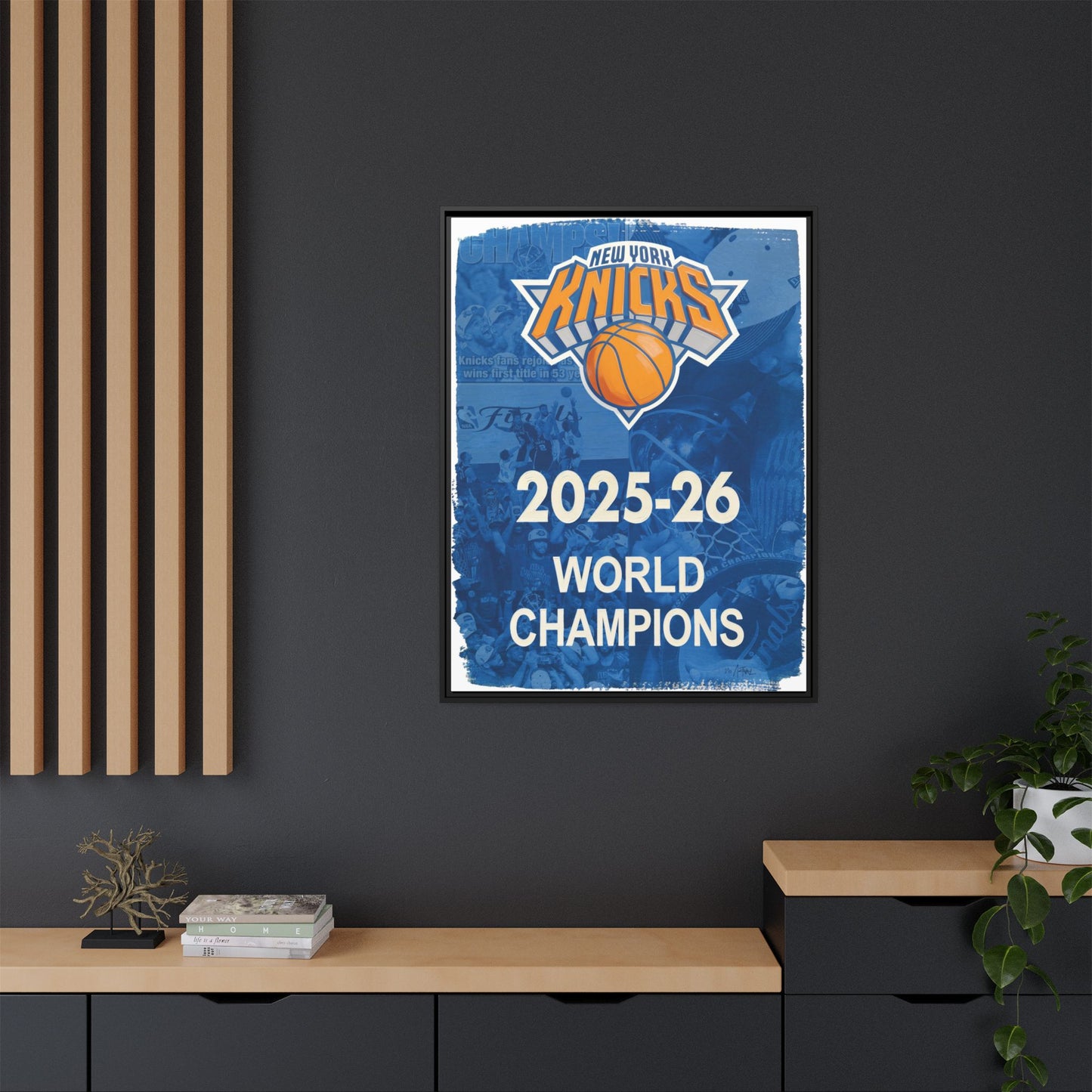 New York Knicks 2025-26 World Champions Banner Framed Canvas Print