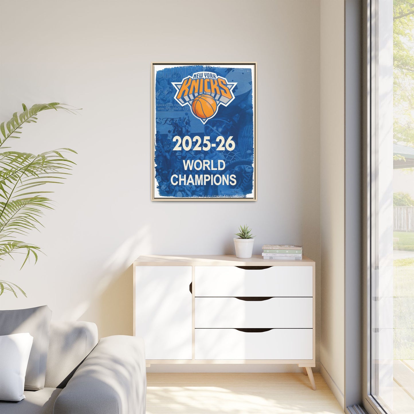 New York Knicks 2025-26 World Champions Banner Framed Canvas Print