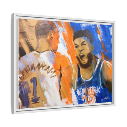Karl-Anthony Towns vs. Victor Wembanyama Finals Showdown Framed Print | New York Knicks 2026 NBA Finals Wall Art