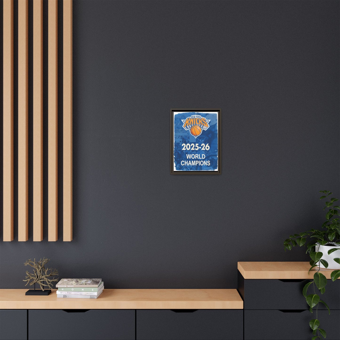 New York Knicks 2025-26 World Champions Banner Framed Canvas Print