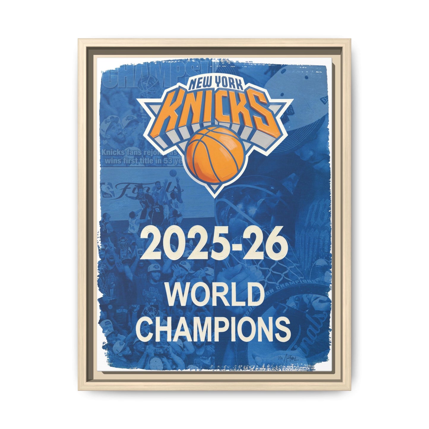 New York Knicks 2025-26 World Champions Banner Framed Canvas Print