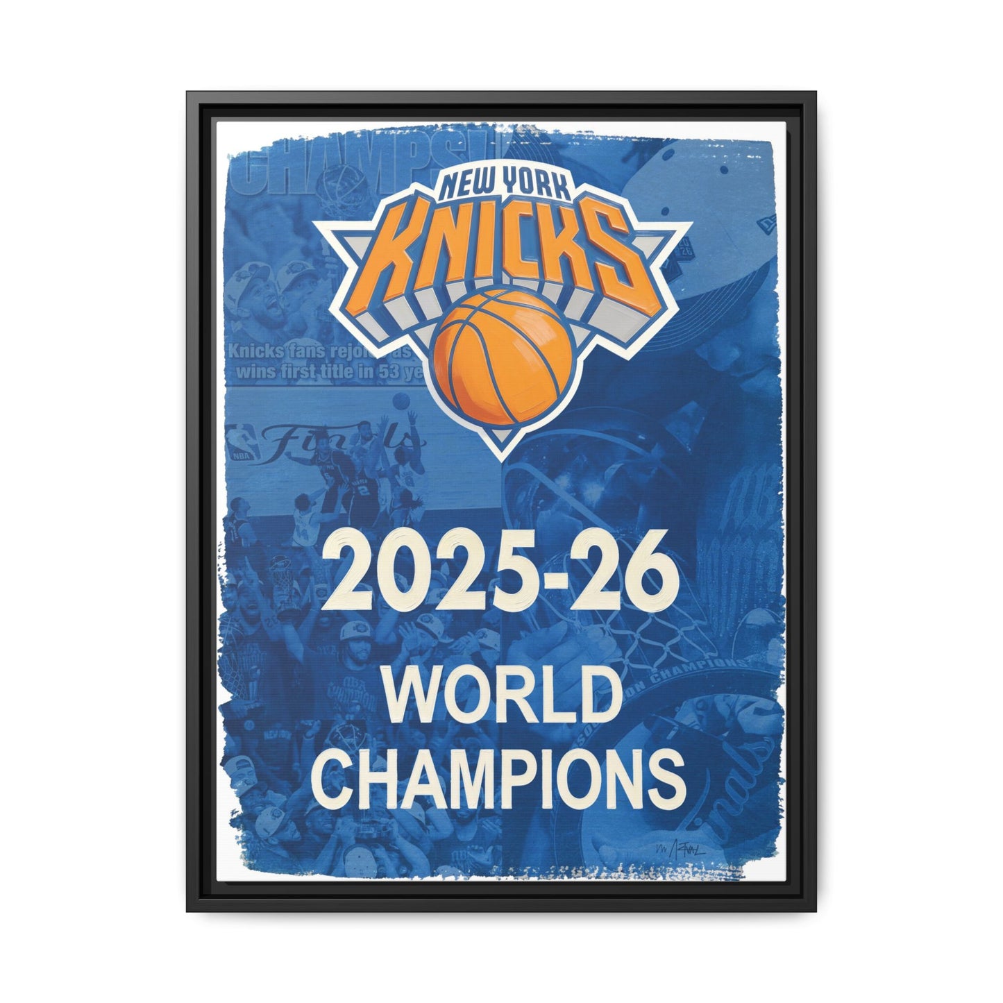 New York Knicks 2025-26 World Champions Banner Framed Canvas Print