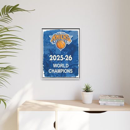 New York Knicks 2025-26 World Champions Banner Framed Canvas Print