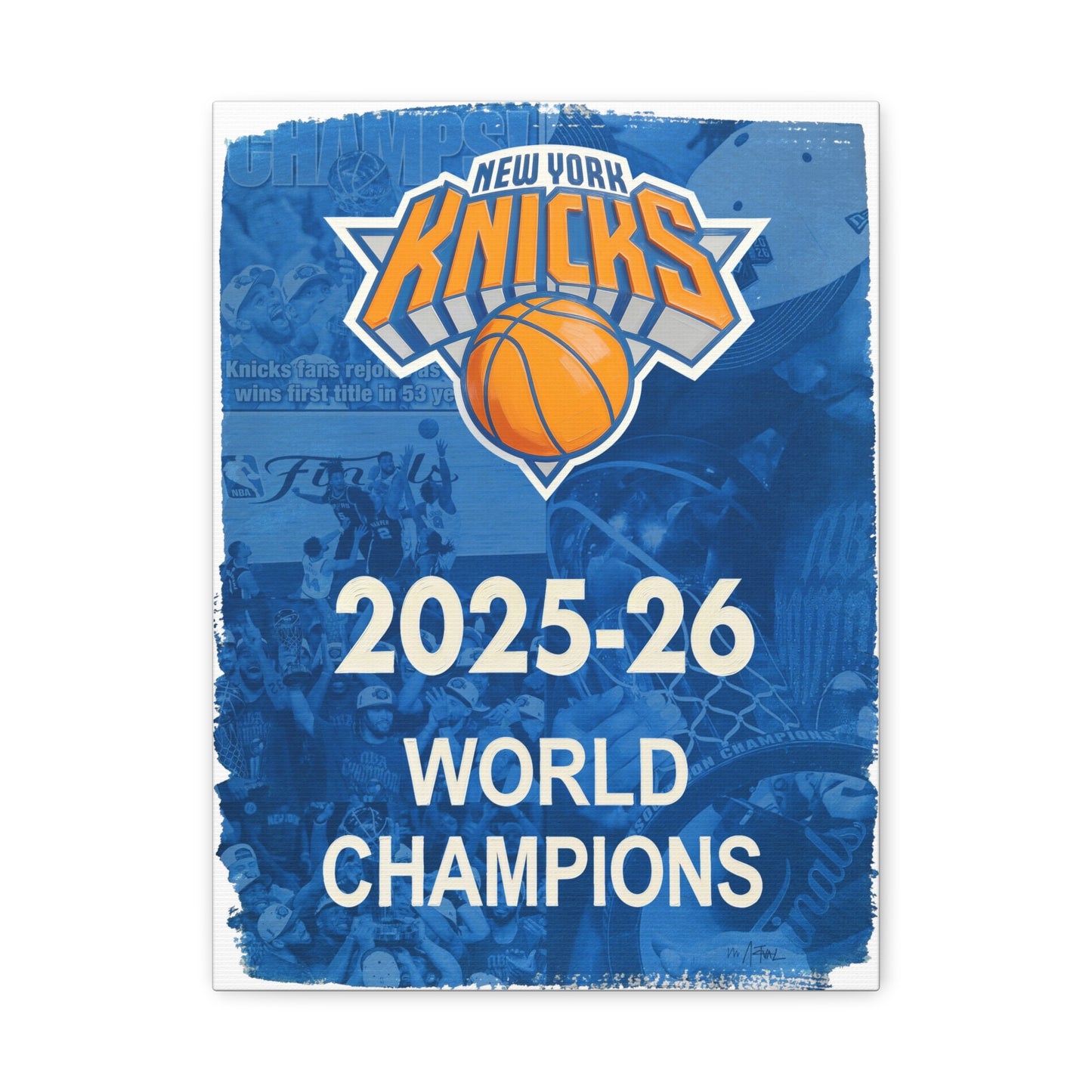 New York Knicks 2025-26 World Champions Banner Canvas Print