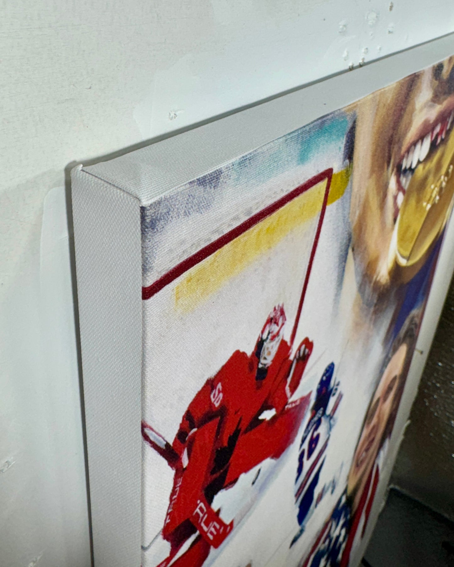 Jack Hughes Golden Goal Museum Style Stretched Canvas Print – 2026 Winter Olympics Team USA Hockey Art | 20” x 30” Wall Decor