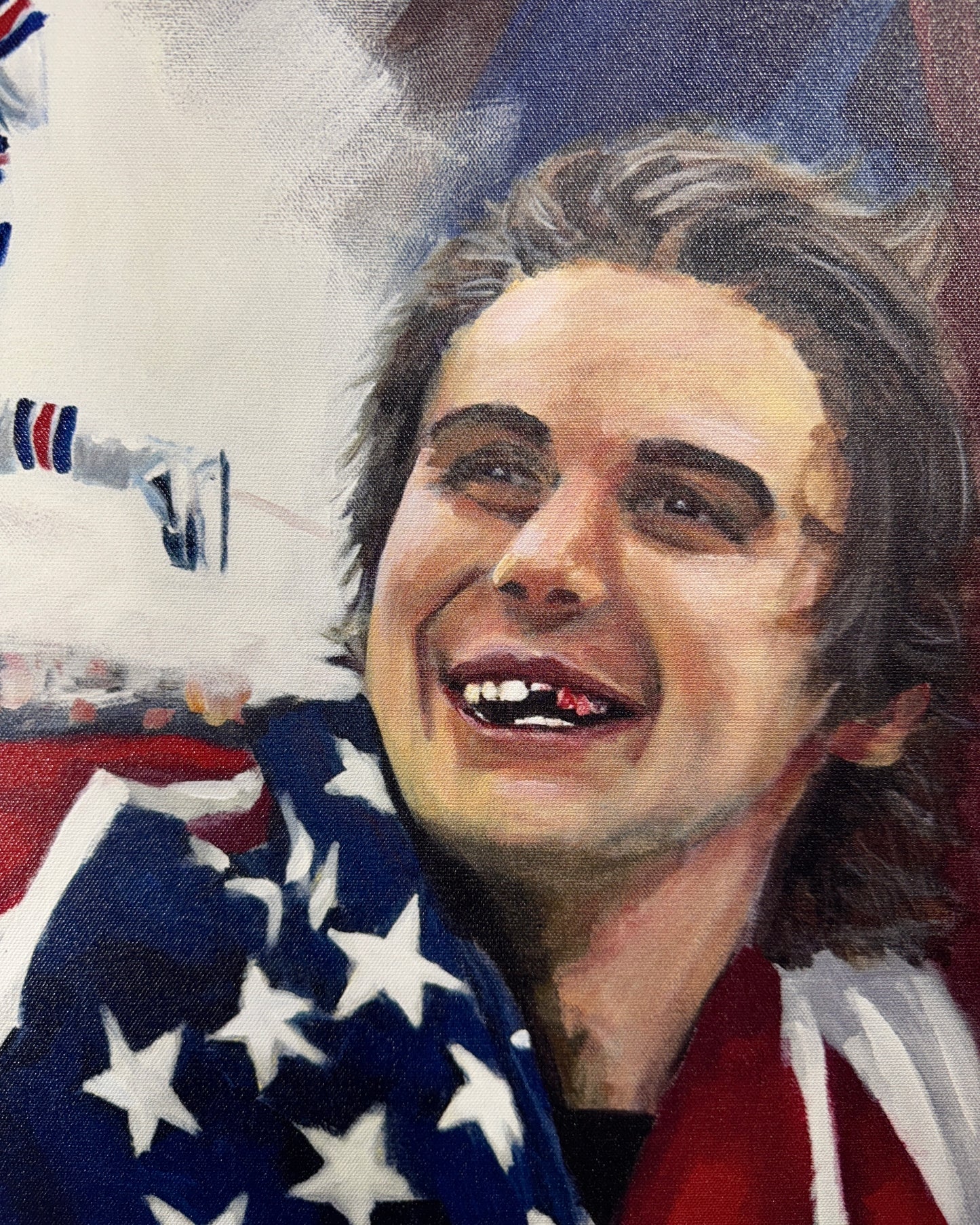 Jack Hughes Golden Goal Museum Style Stretched Canvas Print – 2026 Winter Olympics Team USA Hockey Art | 20” x 30” Wall Decor