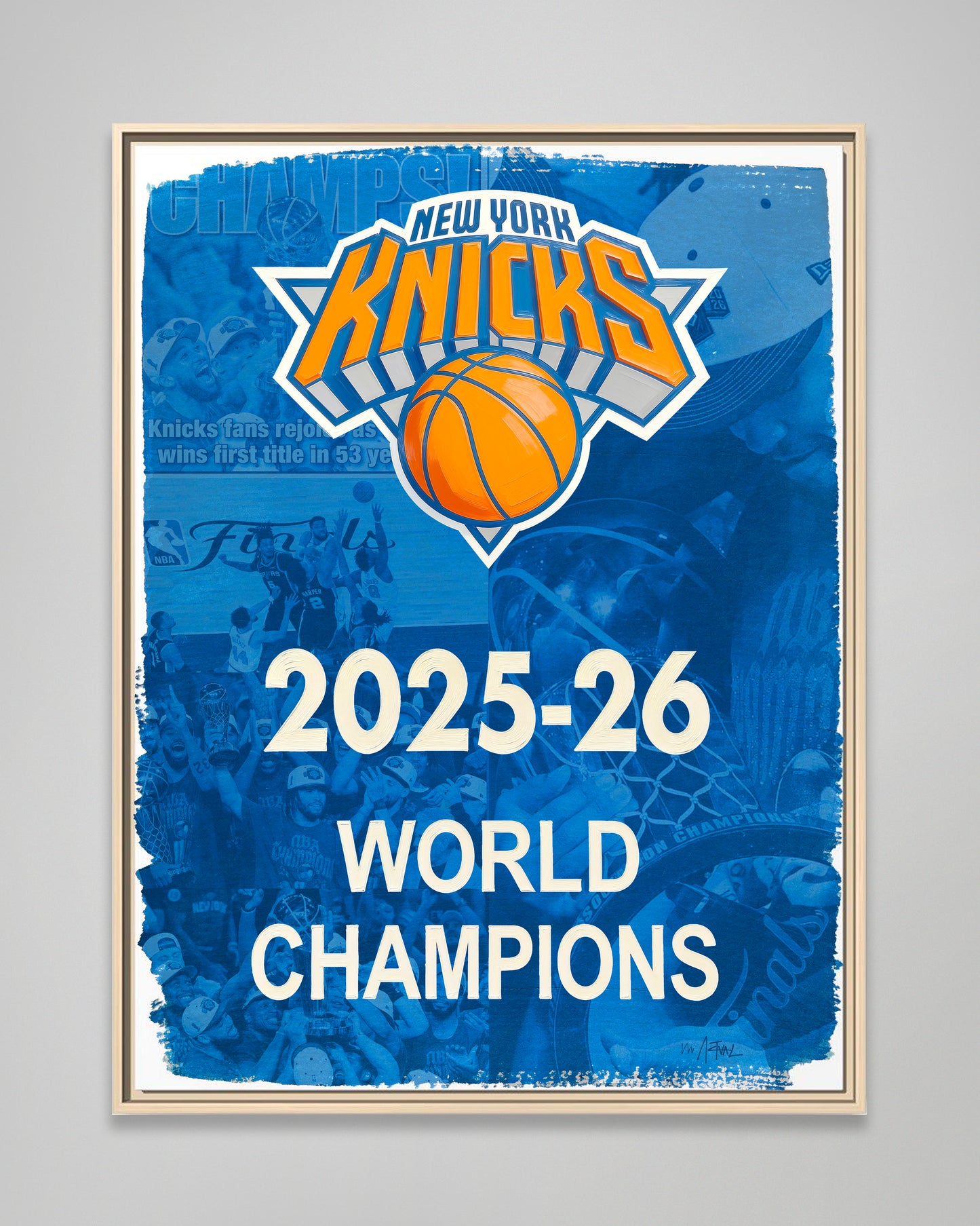 New York Knicks 2025-26 World Champions Banner Framed Canvas Print