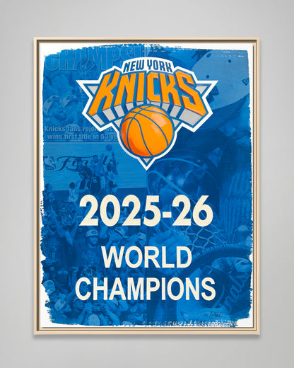 New York Knicks 2025-26 World Champions Banner Framed Canvas Print