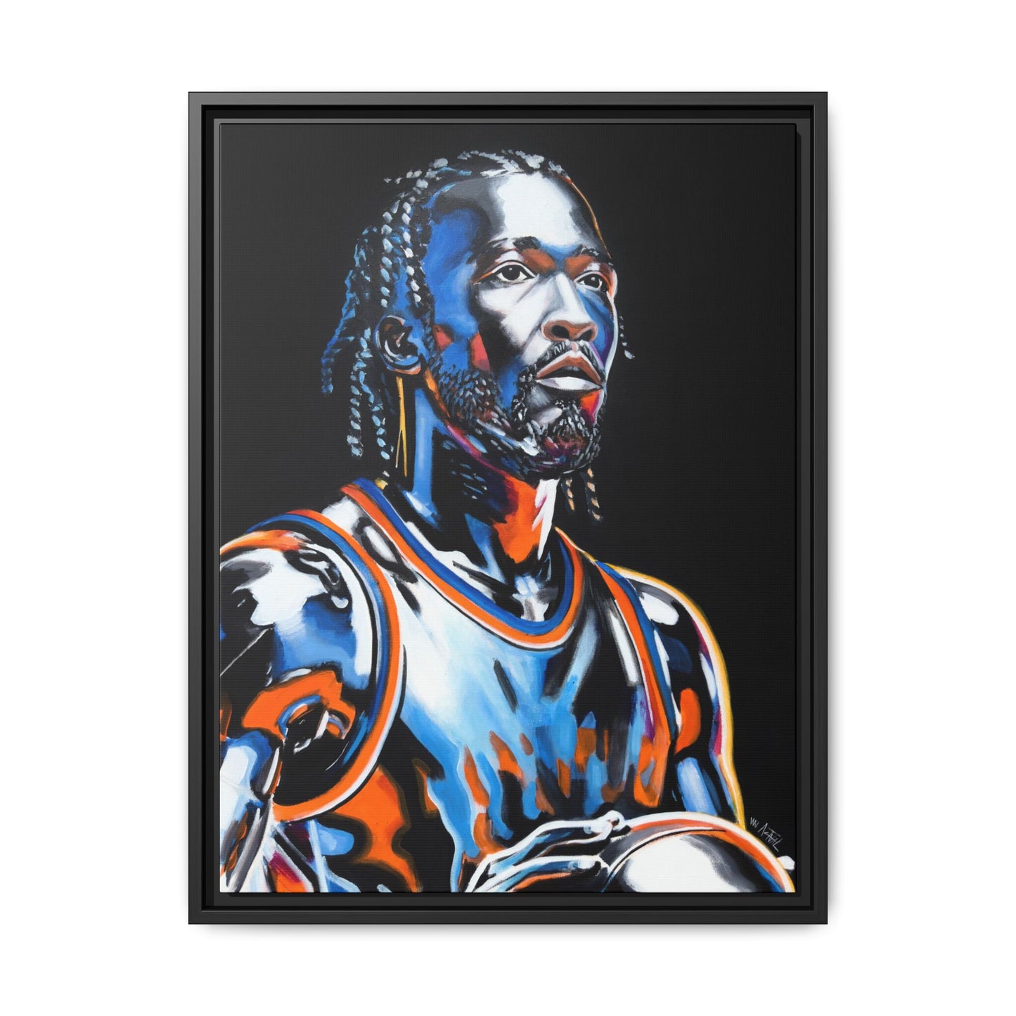 Jalen Brunson - Captain Clutch Framed Canvas Print of Original Painting