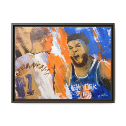 Karl-Anthony Towns vs. Victor Wembanyama Finals Showdown Framed Print | New York Knicks 2026 NBA Finals Wall Art