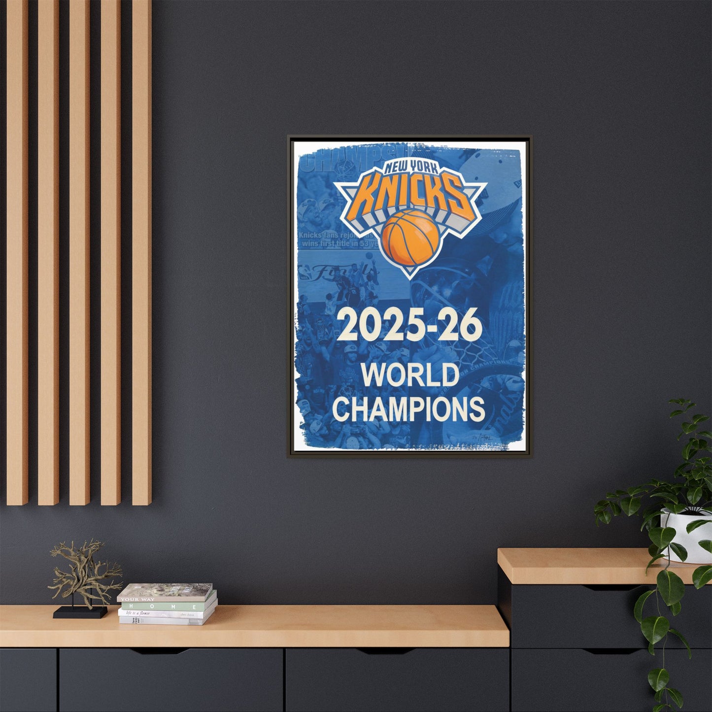 New York Knicks 2025-26 World Champions Banner Framed Canvas Print