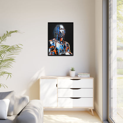 Jalen Brunson - Captain Clutch Framed Canvas Print of Original Painting