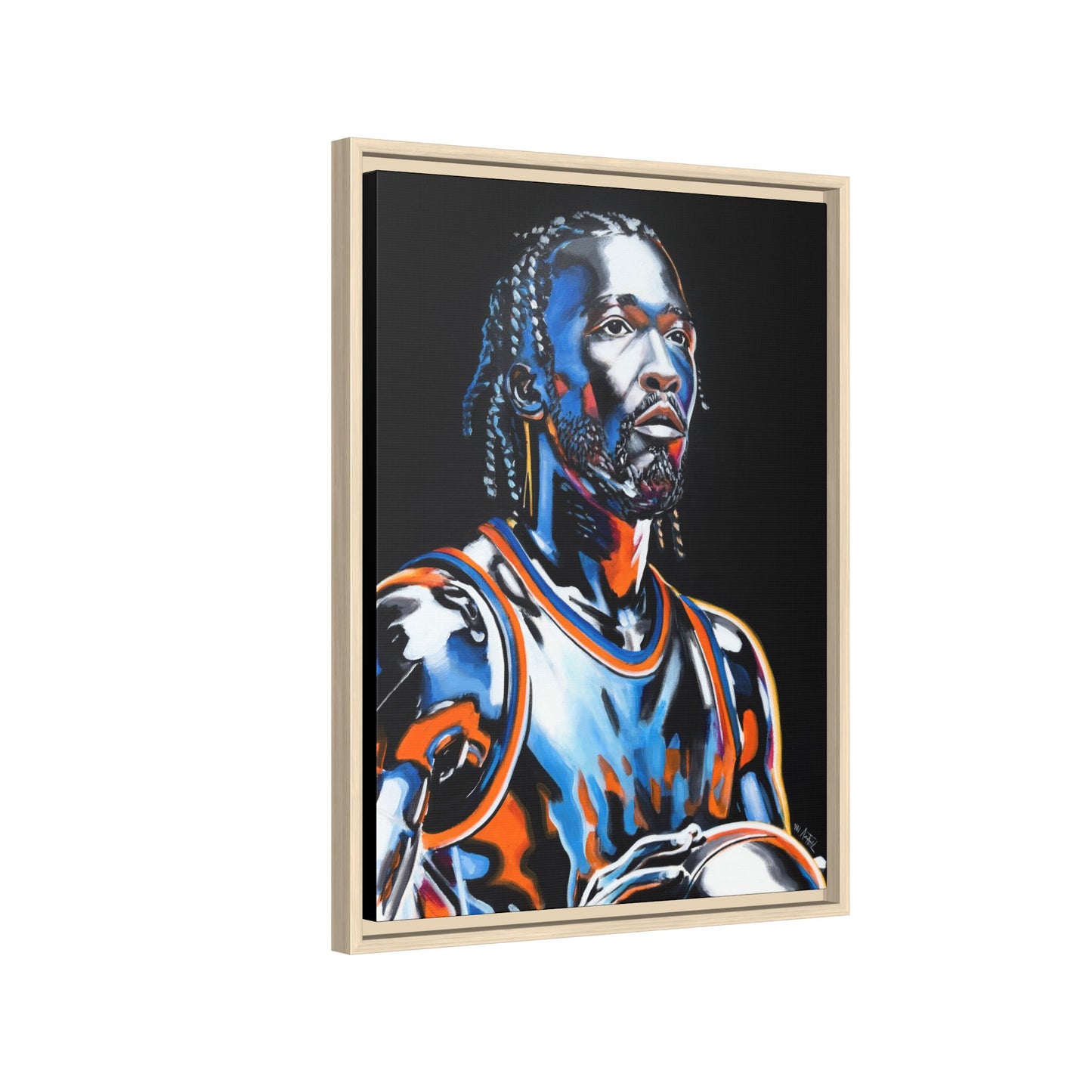 Jalen Brunson - Captain Clutch Framed Canvas Print of Original Painting