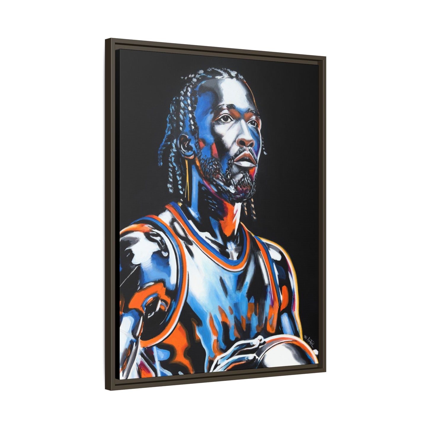Jalen Brunson - Captain Clutch Framed Canvas Print of Original Painting