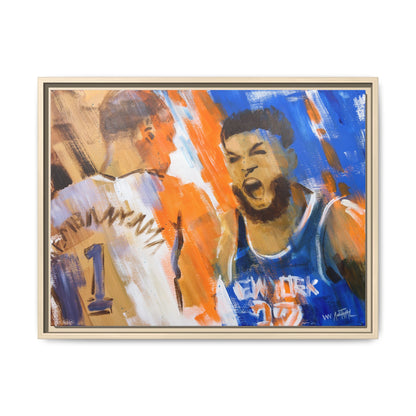 Karl-Anthony Towns vs. Victor Wembanyama Finals Showdown Framed Print | New York Knicks 2026 NBA Finals Wall Art