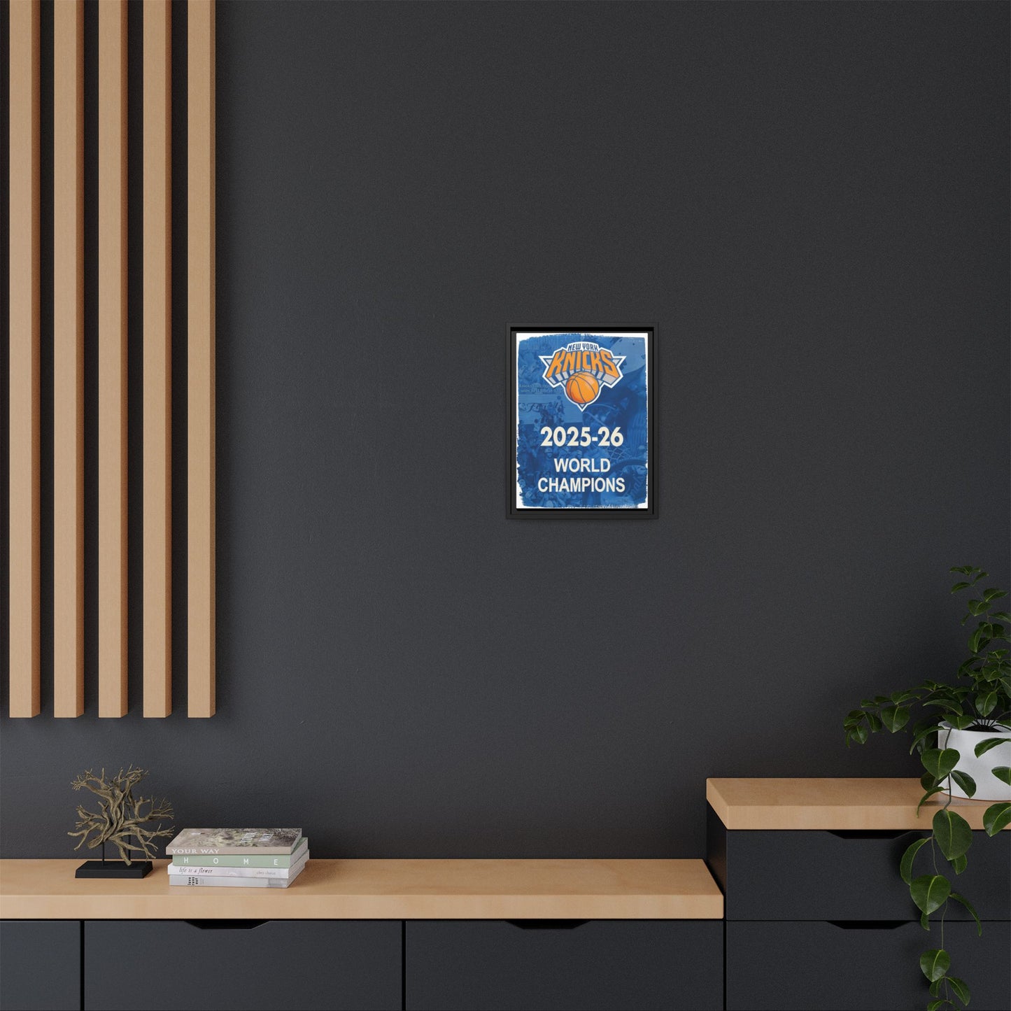 New York Knicks 2025-26 World Champions Banner Framed Canvas Print