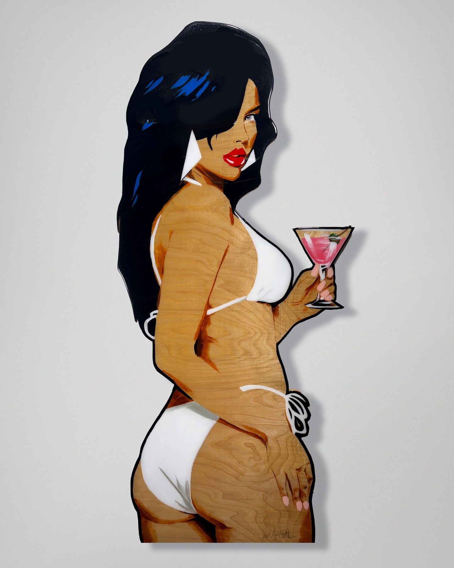Hand-Painted GTA Vice City Girl Birch Wood Cutout – Epoxy Coated Wall Art