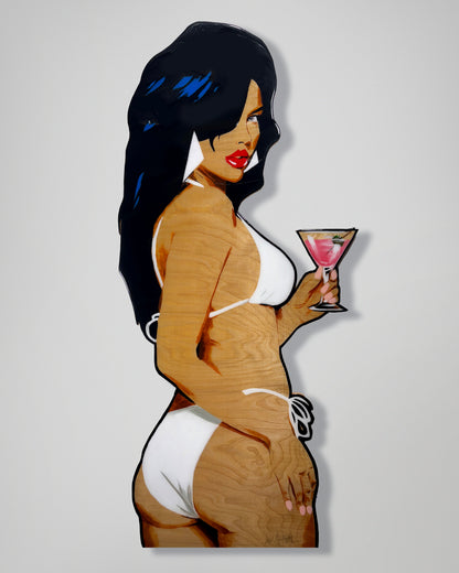 Hand-Painted GTA Vice City Girl Birch Wood Cutout – Epoxy Coated Wall Art