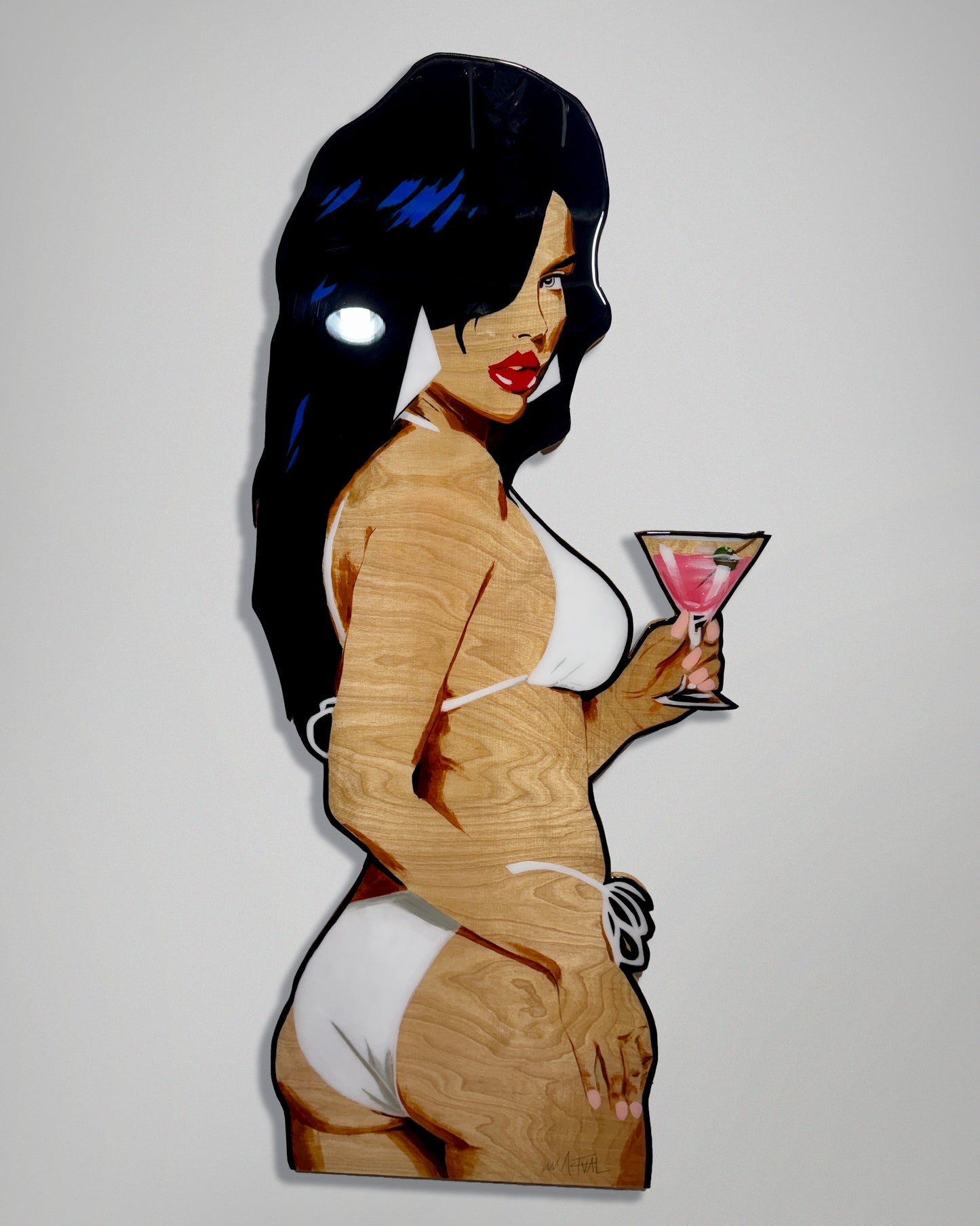 Hand-Painted GTA Vice City Girl Birch Wood Cutout – Epoxy Coated Wall Art