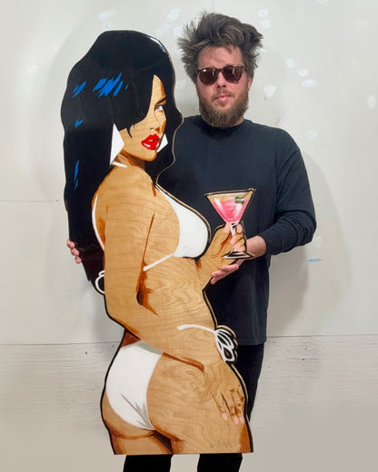 Hand-Painted GTA Vice City Girl Birch Wood Cutout – Epoxy Coated Wall Art