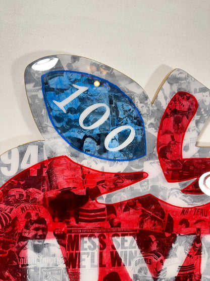 New York Rangers Centennial Handcrafted Art 24" Limited Edition Birch Wood Collage (Only 100 Made)