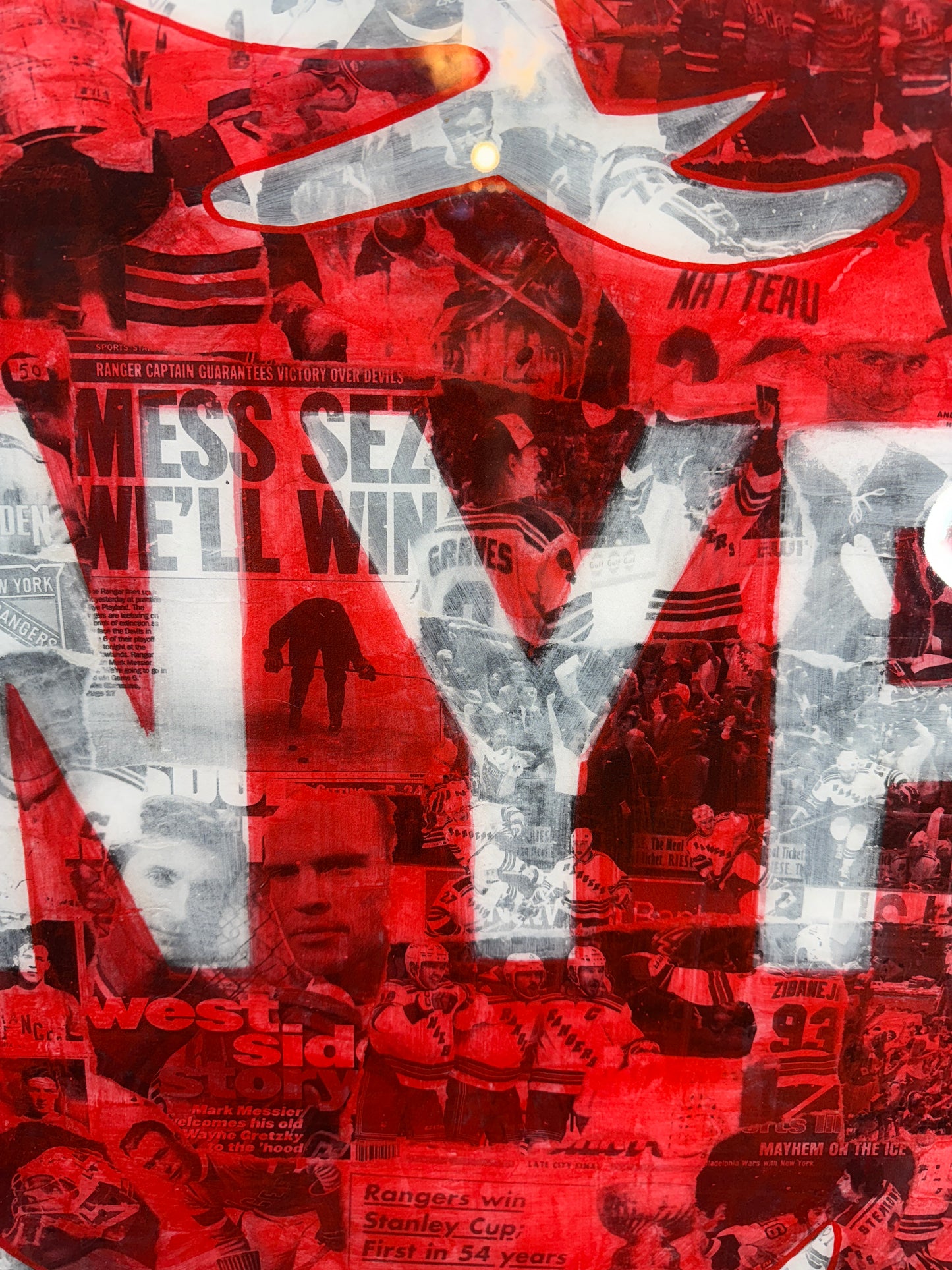 New York Rangers Centennial Handcrafted Art 24" Limited Edition Birch Wood Collage (Only 100 Made)