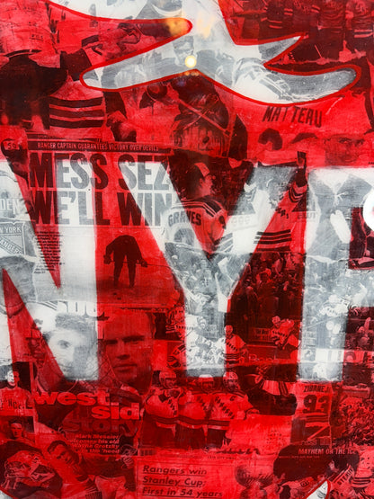 New York Rangers Centennial Handcrafted Art 24" Limited Edition Birch Wood Collage (Only 100 Made)