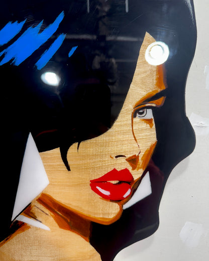 Hand-Painted GTA Vice City Girl Birch Wood Cutout – Epoxy Coated Wall Art