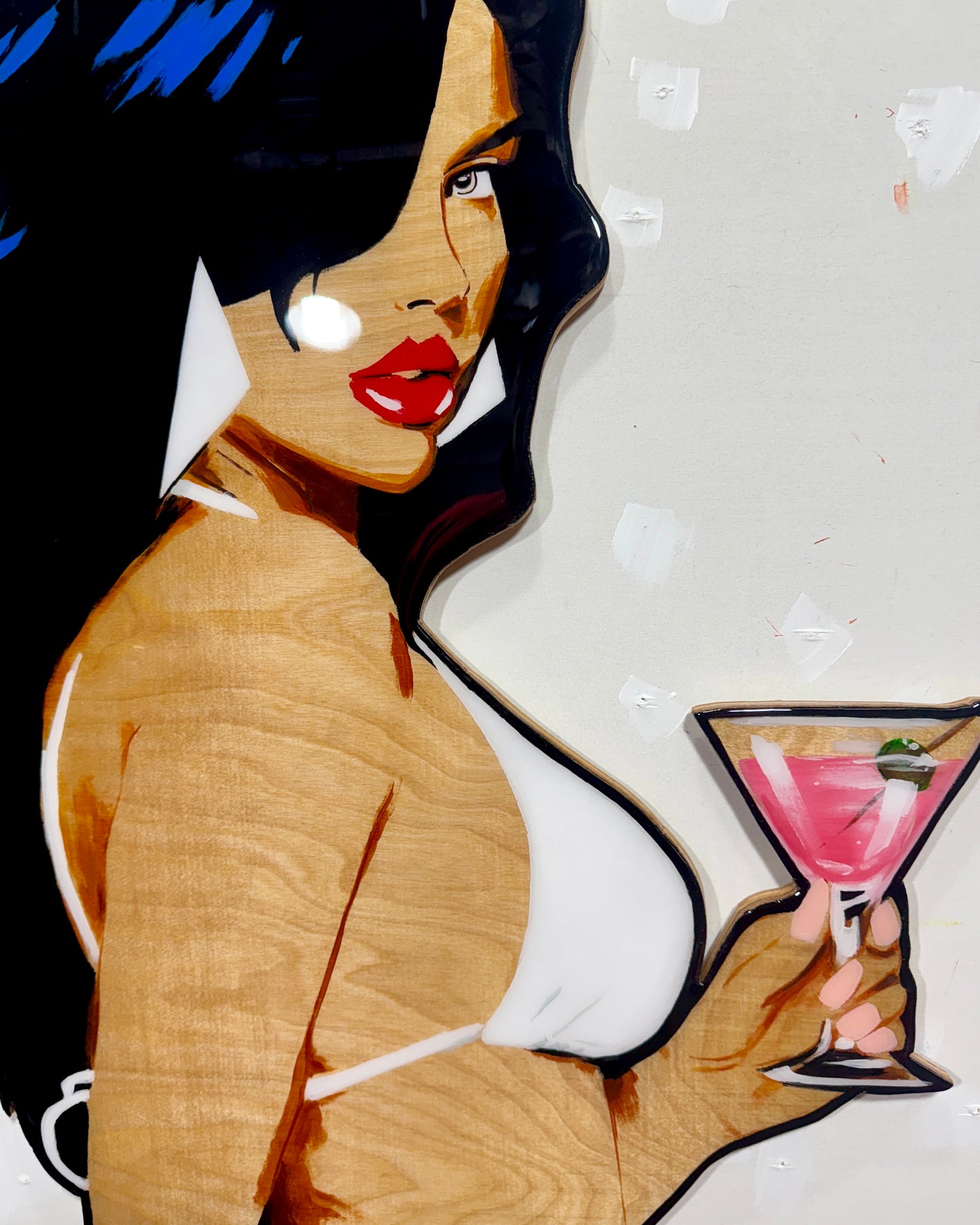 Hand-Painted GTA Vice City Girl Birch Wood Cutout – Epoxy Coated Wall Art