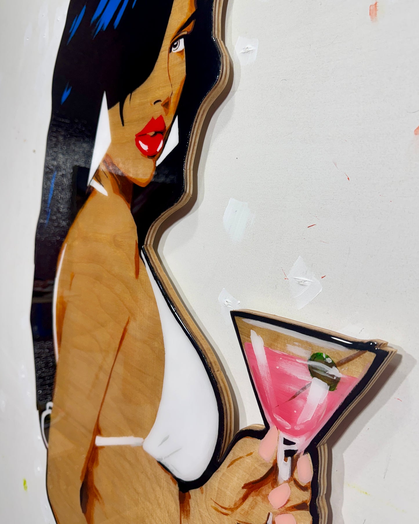 Hand-Painted GTA Vice City Girl Birch Wood Cutout – Epoxy Coated Wall Art