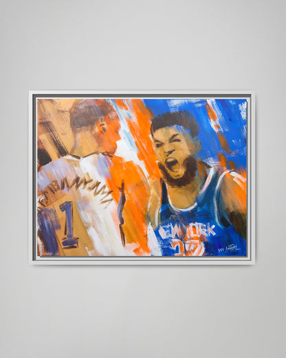 Karl-Anthony Towns vs. Victor Wembanyama Finals Showdown Framed Print | New York Knicks 2026 NBA Finals Wall Art