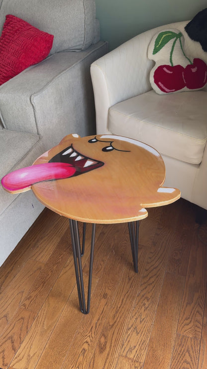 Handmade Boo Side Table – Super Mario Inspired Hand-Painted Birch Wood Coffee Table with Epoxy Finish | 20” x 20” x 21” Gamer Furniture