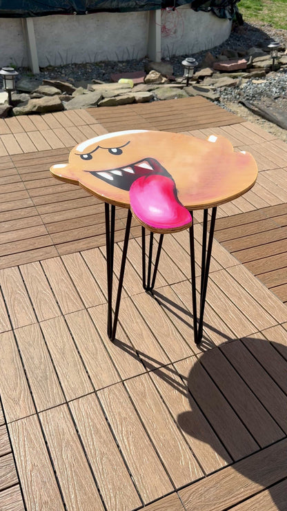 Handmade Boo Side Table – Super Mario Inspired Hand-Painted Birch Wood Coffee Table with Epoxy Finish | 20” x 20” x 21” Gamer Furniture